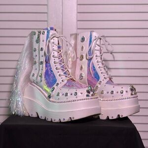 Iridescent Platform Boots with rhinestones